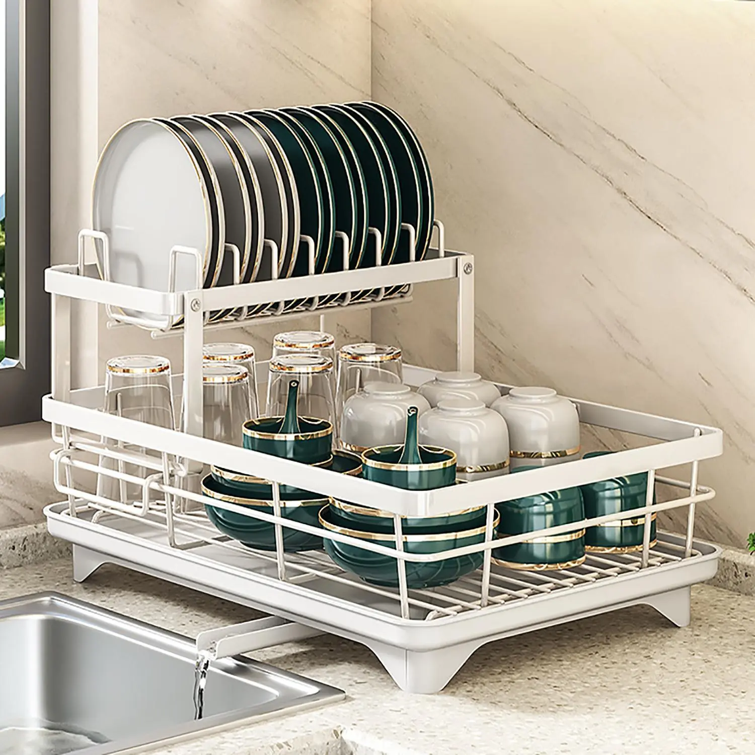 Kitchen bowl and plate storage rack, bowl and plate draining basket, tableware storage basket, Countertop Dish Rack