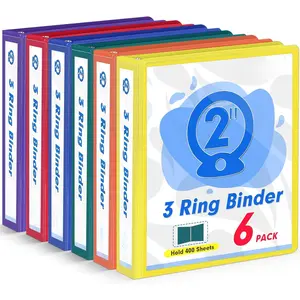 3 Ring Binder 2 Inch,  6 Pack 2-Inch Binder Fits Letter Size 8.5'' x 11'' Paper, Versatile Binders for Office  School, 2 Pockets,  6 Color