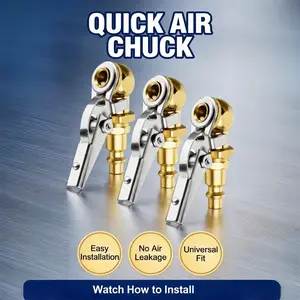 3pcs Locking Air Chuck Set, 1/4" Fnpt Quick Connect Clip-On Tire Inflator, for Air Compressors, Cars, Trucks & Rvs, Copper Material