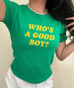[Sale Up To 50%] Who's A Good Boy Baby Y2K Tee | Funny Slogan Crop Top | Womens Graphic Tee