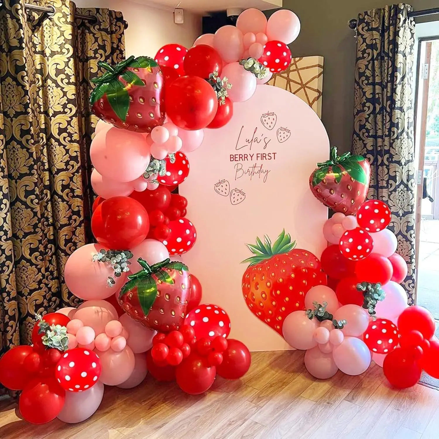 117pcs Strawberry Balloon Arch Set, Balloon Decorations Kit, Aluminum Foil & Latex Balloons, Birthday Wedding Anniversary Graduation Festival Celebrations Party Decorations, Balloon Party Supplies