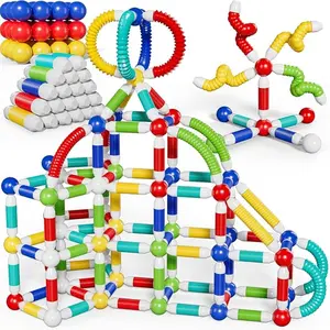 Bouncing Tube and Ball Sensory Magnetic Building Blocks Set, Magnetic Tiles, 3D Magnetic Construction Toy for Stem Montessori Education, Safe Material for Outdoor Use, Ideal Gift for Kids Aged 3-9