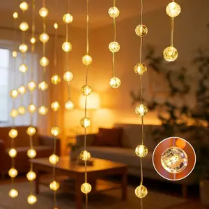 LED Crystal Ball Curtain Light String, USB Home Decor Atmosphere Lamp, Warm 8 Modes Flashing, Durable Acrylic Plastic, Interior Led Lights