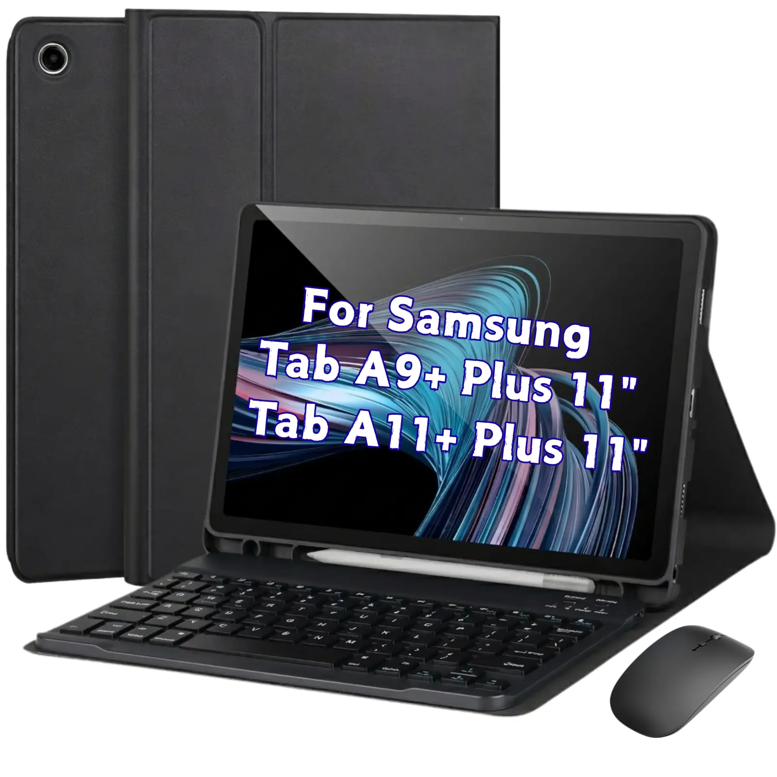78-Key Wireless Tablet Keyboard Case Accessories, with BT Mouse, Pencil Holder, USB Cable, for 11in/11 inches Galaxy Tab A9+/A9 Plus 2023 (SM-X210/X216/X218), Black, Enhances Usability, Bluetooth Mouse