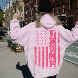 Trump Sweatshirt Trump 2024 MAGA Pink Trump Flag Womens Trump Hoodie 45 47 Patriot Trump Rally Donald Trump President Sweater Pink Trump P