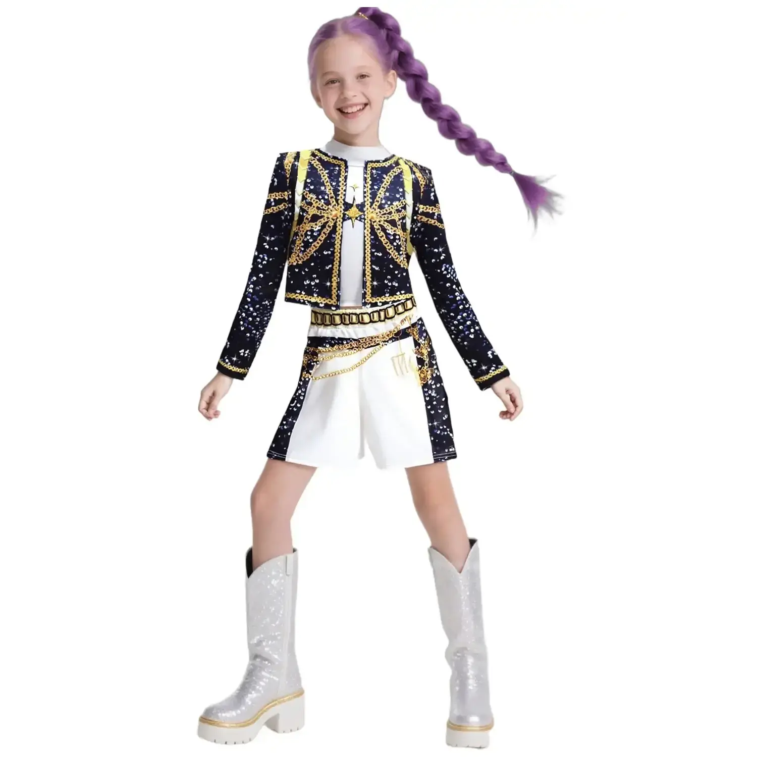 Girls' Mira 3-Piece Fitted Role Play Costume Set - Short Sleeve Crop Top & Skirt, Comfortable Polyester Clothing, Party Costume, Kids' Halloween Dress Up Outfit