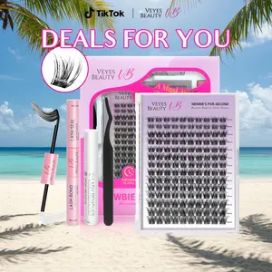 VEYESBEAUTY LuxeBold Cluster Lashes Eyelashes Cluster Individual Lash Extensions with Bond & Seal Tweezer Dramatic Volume Eyelash Wispy Faux Mink Lash Mixed Length DIY Large Tray for Self Makeup Cosmetic