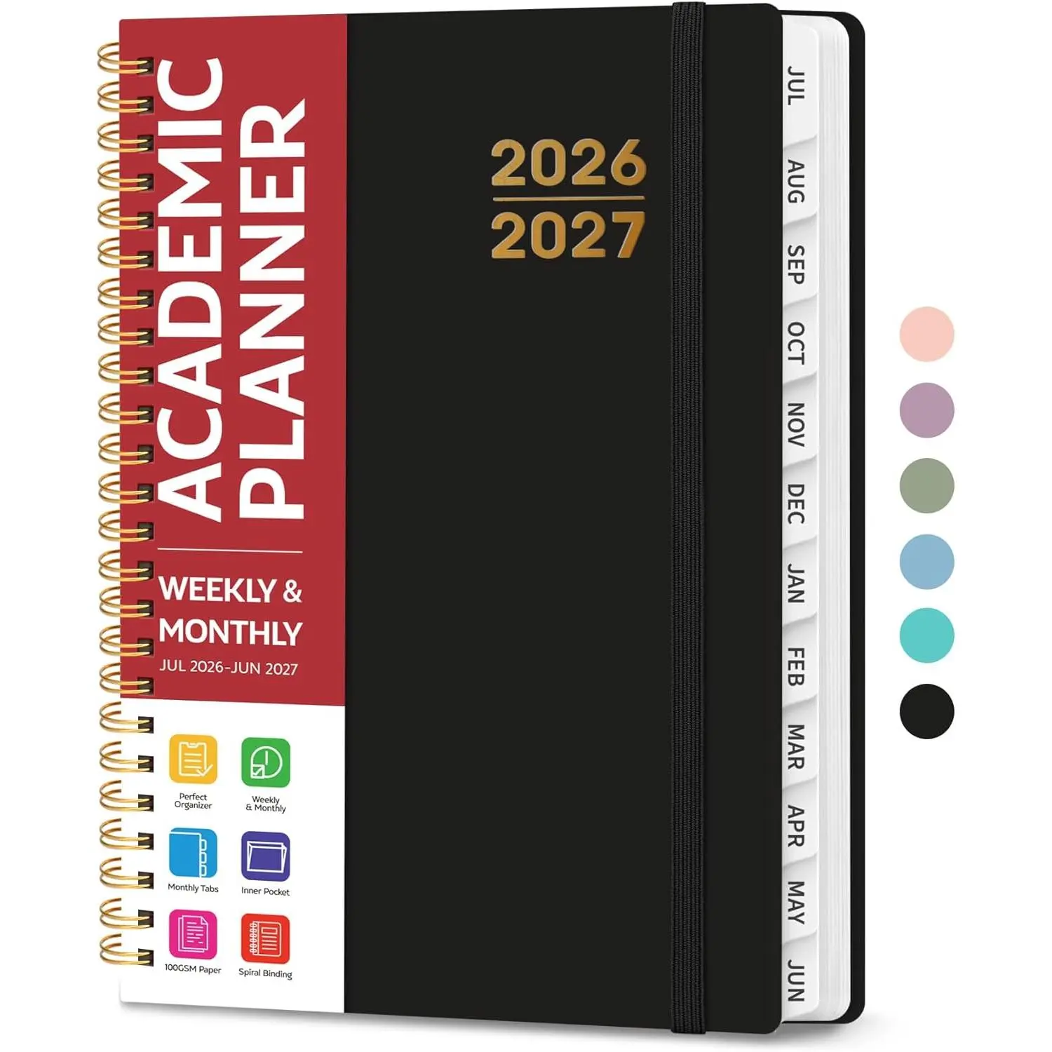 Planner 2026-2027 for Women & Men, Academic Monthly and Weekly Calendar Planner, Jul 2026 - Jun 2027, A5 (6.3" x 8.5"), Teacher Student Planning Book with Tabs, Ideal for Office School Supplies - Black