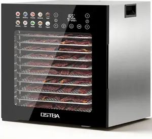 OSTBA 12-Tray Stainless Steel Food Dehydrator, 850W Commercial Food Dryer, 95–165℉ Temp Control, 48H Timer, 10 Presets for Fruit, Jerky and Herbs
