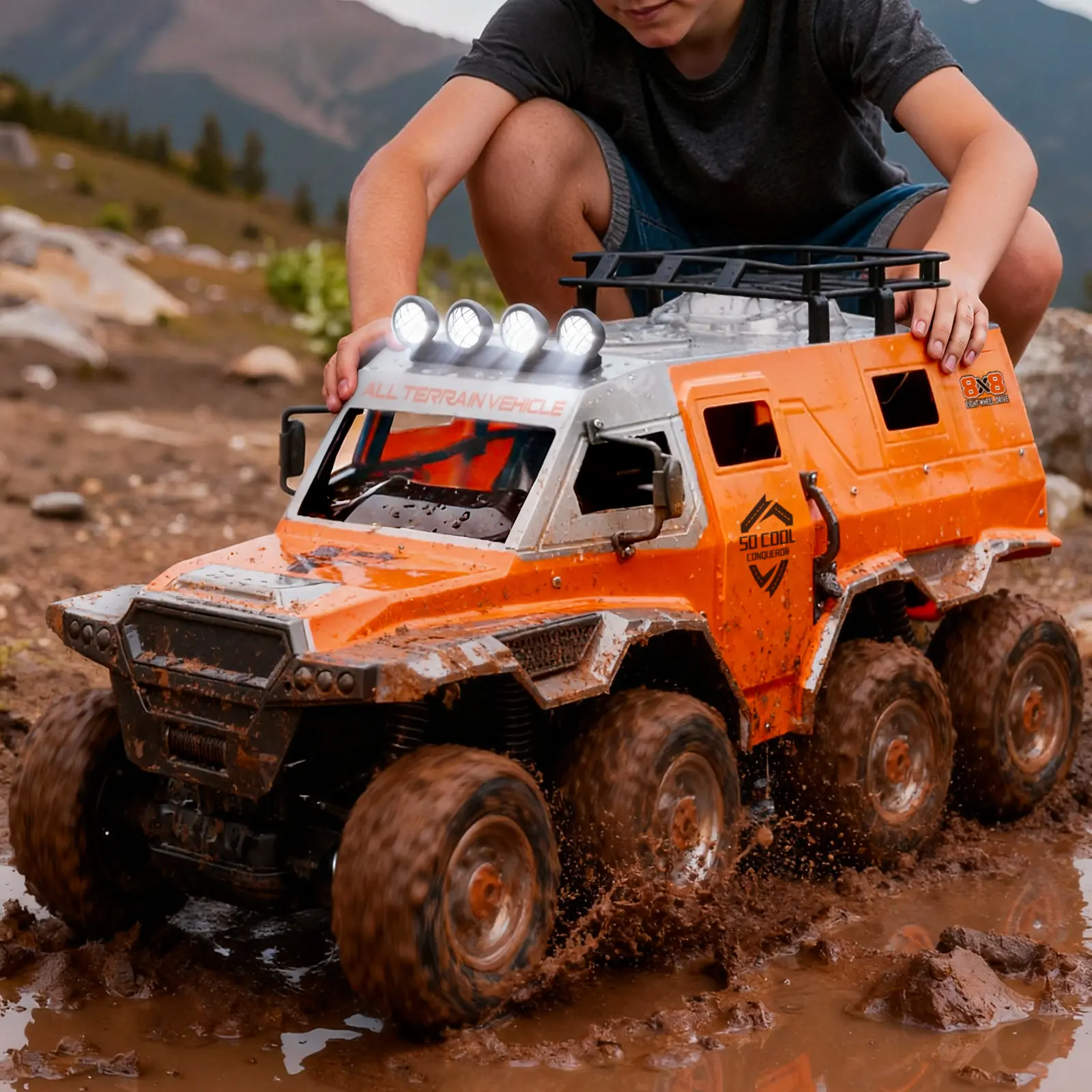 Veeniix V999 Amphibious RC Car - 1:10 Large 8x8 Monster Truck with Advanced 4-Motor 8x8 Drive System, Waterproof Unisex Outdoor Battery-Powered All-Terrain Toy Gift for Ages 14+ Adventurers