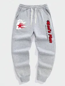 Men's regular fit casual sports joggers, featuring a letter print pattern, elastic waistband with drawstring, pocket design, suitable for outdoor activities, commuting, and streetwear, an ideal gift for spring, autumn, and summer for husbands/boyfriends