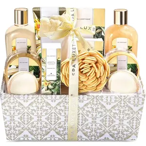 Spa Luxetique Gift Sets Bath and Body Care Relaxing Bath Baskets for Women - 12 Pcs Luxury Vanilla Beauty Holiday Birthday Mother's Day Gifts for Mom