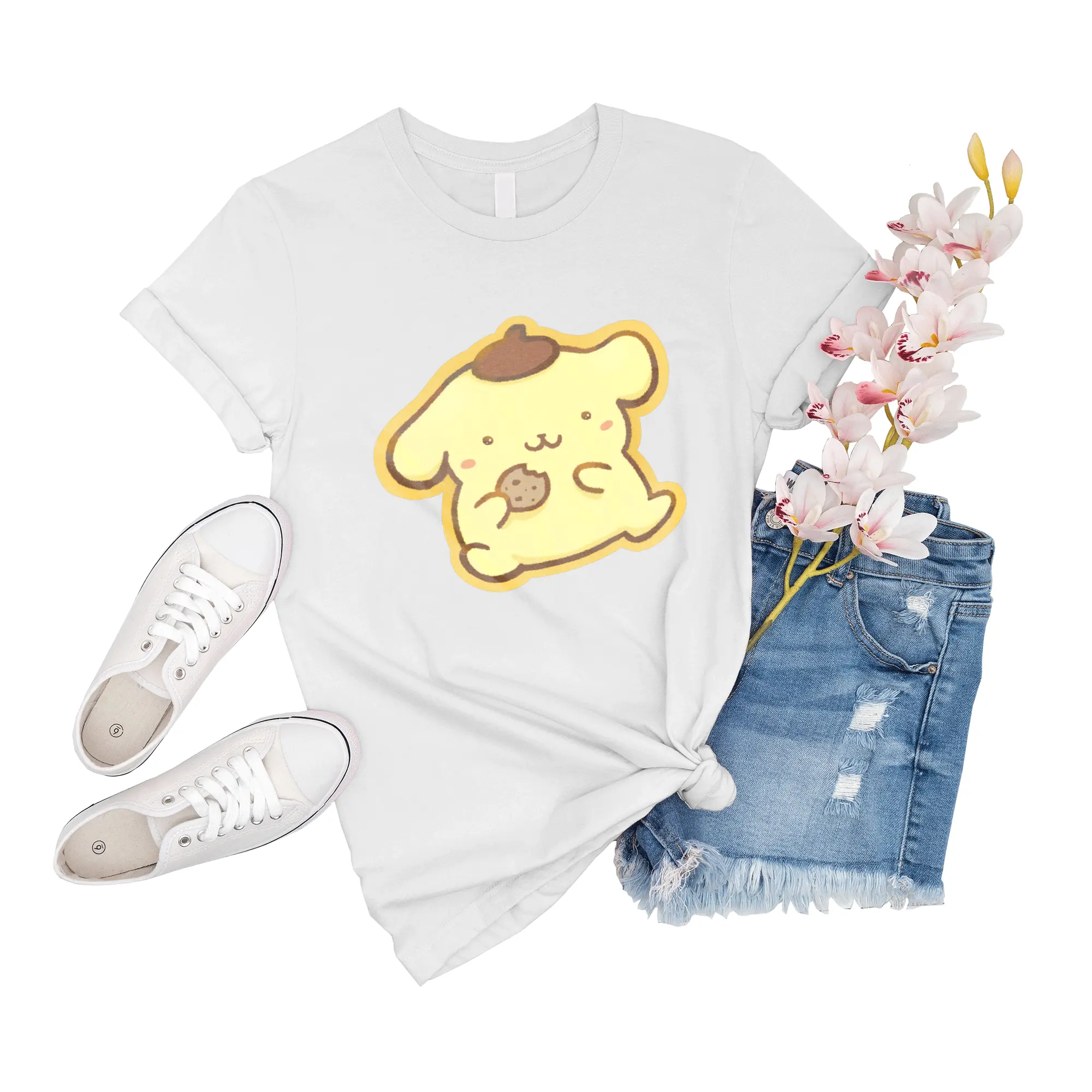T-Shirt Unisex Sanrio Japan Store Pompuri With Biscuit Gift For Men Novelty Girl Women Event Tee Shirts Shirt Sleeve