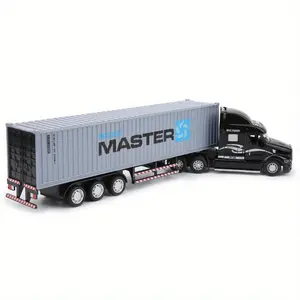 Diecast Metal Model Container Truck Toy - Real Alloy Material, Sound & Light Features, Handmade Pull Back Ornament (Black-Gray)