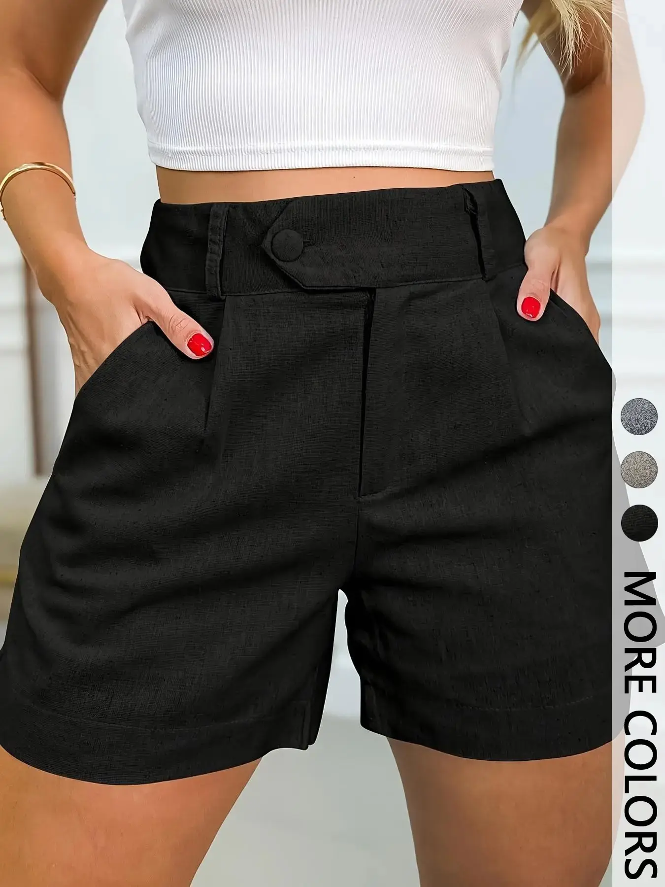 Women's Button-Front Fitted Plain Basic Shorts, Comfortable Casual Shorts for Daily Wear