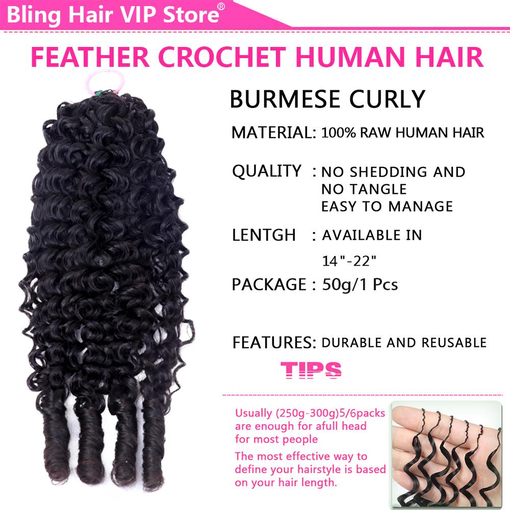 Bling Hair Raw Burmese Curly Human Hair Crochet 22 Inch Knotless Pre-Separated Crochet 3c4a Water Curly Hair Lightweight Reusable Virgin Hair Extensions for Women Natural Black Color