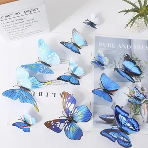 Butterfly Shape Decorative Wall Sticker, 12pcs/set 3D Romantic Decal with Double-sided Tape, DIY Creative Paster For Window Door Party Home Refrigerator