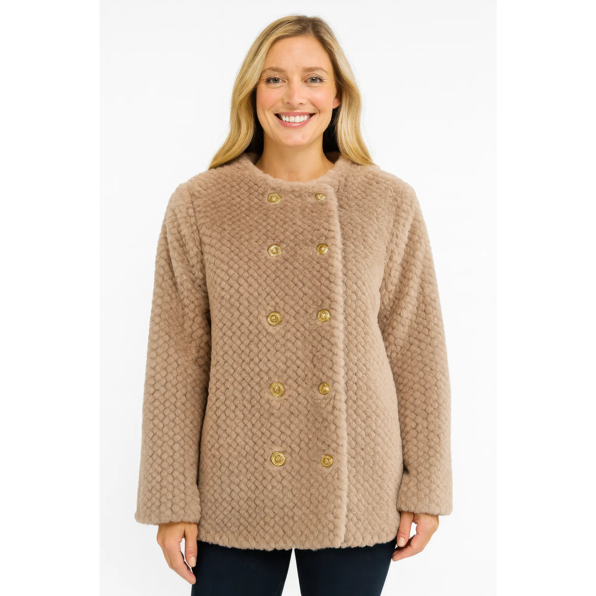 Textured Double-breasted Faux Shearling Jacket
