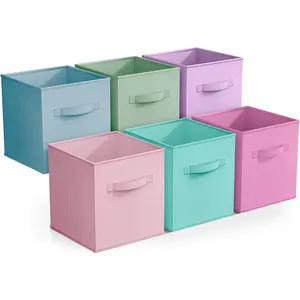 Fabric Storage Cubes - 6 Foldable Storage Bins for Organizing Pantry, Cubbies, Toy Box - Clothes Storage & Closet Organizer - 11 Inch Collapsible Cube Baskets for Shelves with Handle
