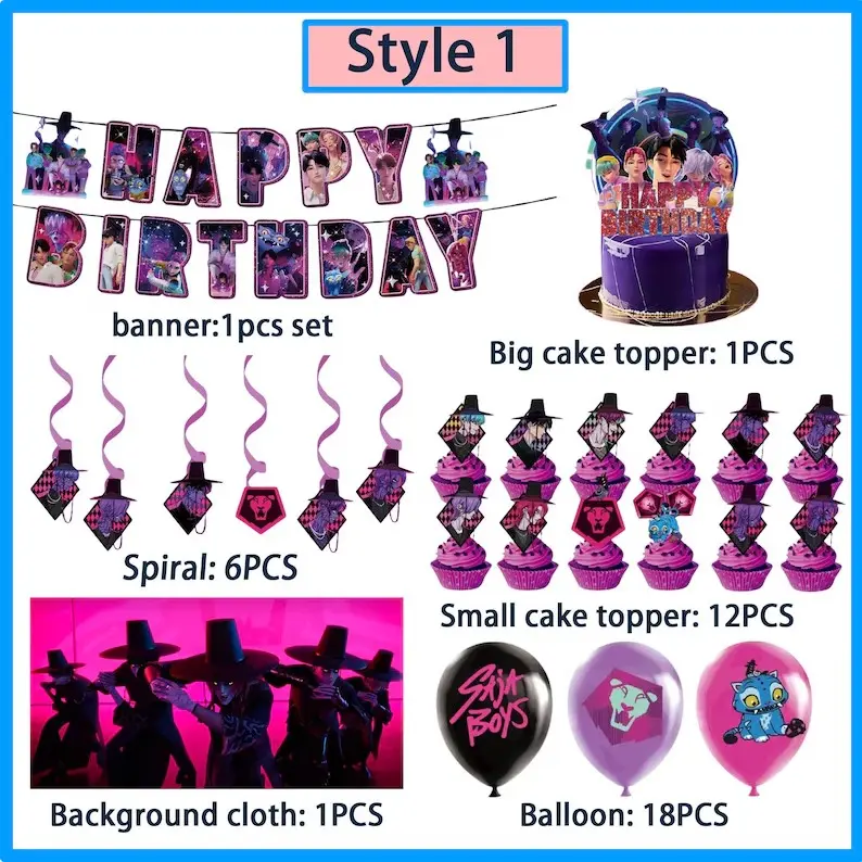 Korean kpop boy birthday party balloon banner cake card top decoration birthday backdrop decoration party set
