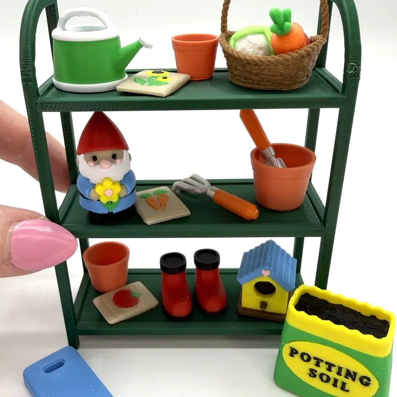 Mini 3D Printed Gardening Rack, Garden, Gnome, Birdhouse, Boots, Veggies, Basket, Watering Can- decor, desk, tiered tray collectible