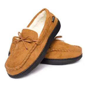Men's Moccasin Slippers Breathable House Bedroom Slippers Microsuede fur Slip-on Flats Shoes Indoor Outdoor