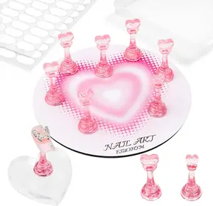 Nail Stands for Press On Nails Painting Display Practice, Powerful Magnetic Nail Tip Holders for Diy Design, Heart Nail Art Stand with 200 PCS Double-Sided Tapes Home Salon Use