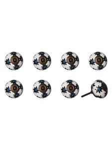 HomeRoots Artisanal Design 8-Piece Decorative Round Knobs - Hand Painted Black & White Ceramic & Metal Drawer Pulls, Cabinet Handles for Large Appliance Parts & Accessories