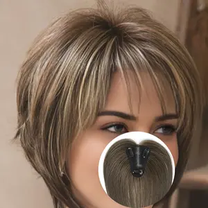 Human Hair Toppers No Bangs Top Hair Extensions Hair Pieces with Thinning Hair 10Inch（ color Ash Brown 6#) Human Hair Toppers for Women Real Human Hair Toppers for Thinning Hair Pieces for Women Handmade Swiss Base