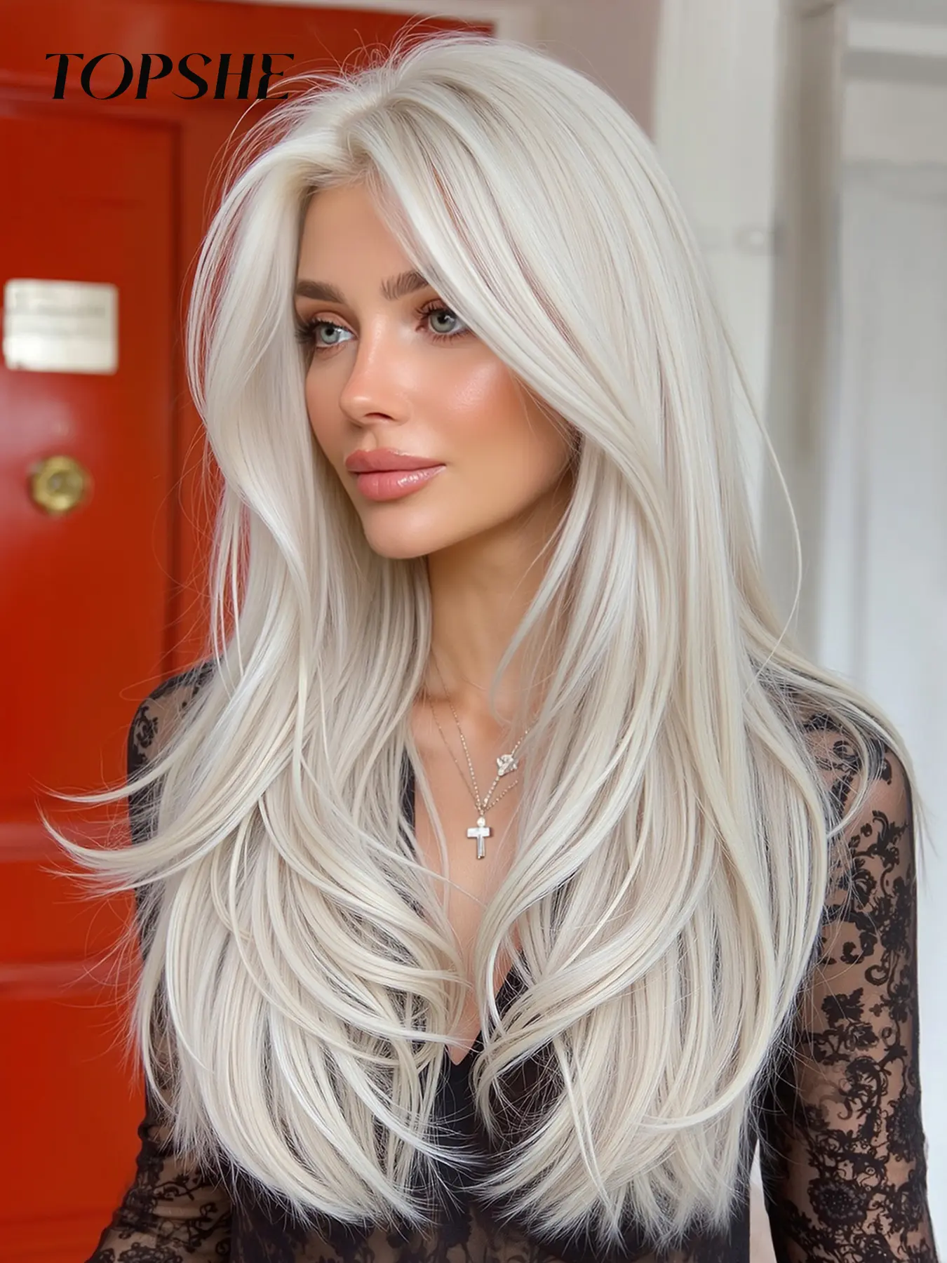 Topshe Medium Length Straight, Fashionable & Versatile, Perfect for Any Occasion, Casual & Formal Styles, Synthetic Material Wigs, Synthetic Hair Wigs, Synthetic Lace Wig