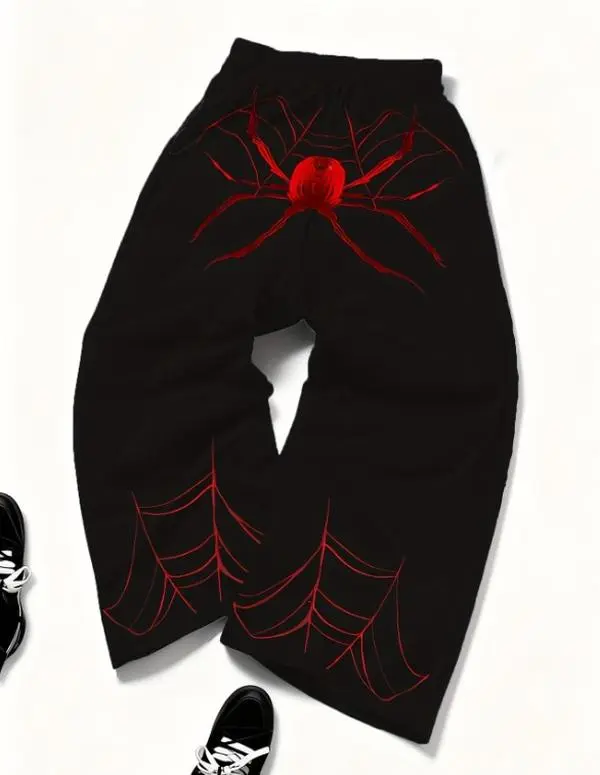 Women's Spider Print Polyester Pants, Casual Relaxed Cut Bottoms with a Drawstring Waist for Hiking and Outdoor Leisure, Loose Fit, Loose-Fitting, Outdoor And Home Leisure, Sporty Chic, Synthetics, Multi-Function, Xxl, Sports Pants, Long Length Pants
