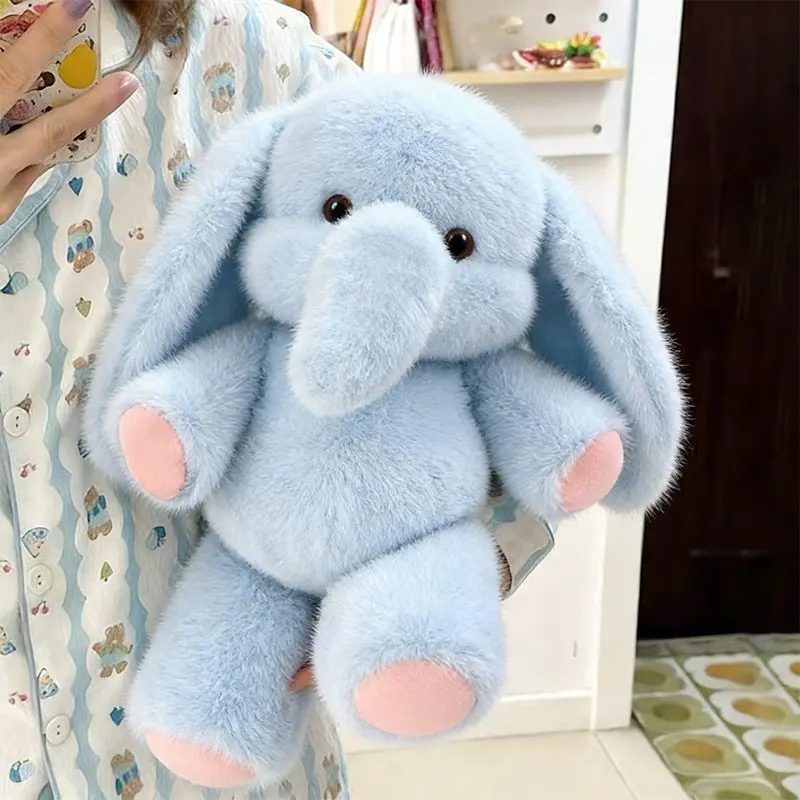 Kawaii Blue Elephant Plushie, Ultra Soft Fluffy Stuffed Animal Pillow, Cute Long Ear Elephant Doll, Soft Cuddly Gift, Perfect Gift for Kids & Elephant Lovers, 43cm Size, Super Soft Fluffy