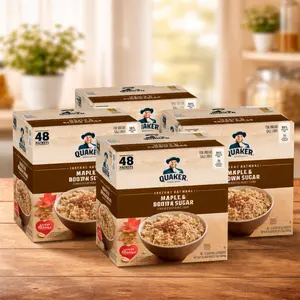 4 Boxes 90-Second Breakfast! Quaker Maple & Brown Sugar Instant Oatmeal (48 Pack) – Sweet, Warm & Filling