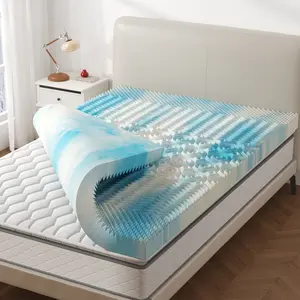 Memory Foam Mattress Topper, Cooling Gel Infused Pressure Relief Bed Topper for Back & Hip Pain, Soft Dorm RV Camping Mattress Pad, Blue