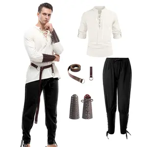 AYJKSEVEN Mens Pirate Renaissance Costume Set Pirate Shirt Sleeve Medieval Viking Gothic Celtic Pirate Vest for Men