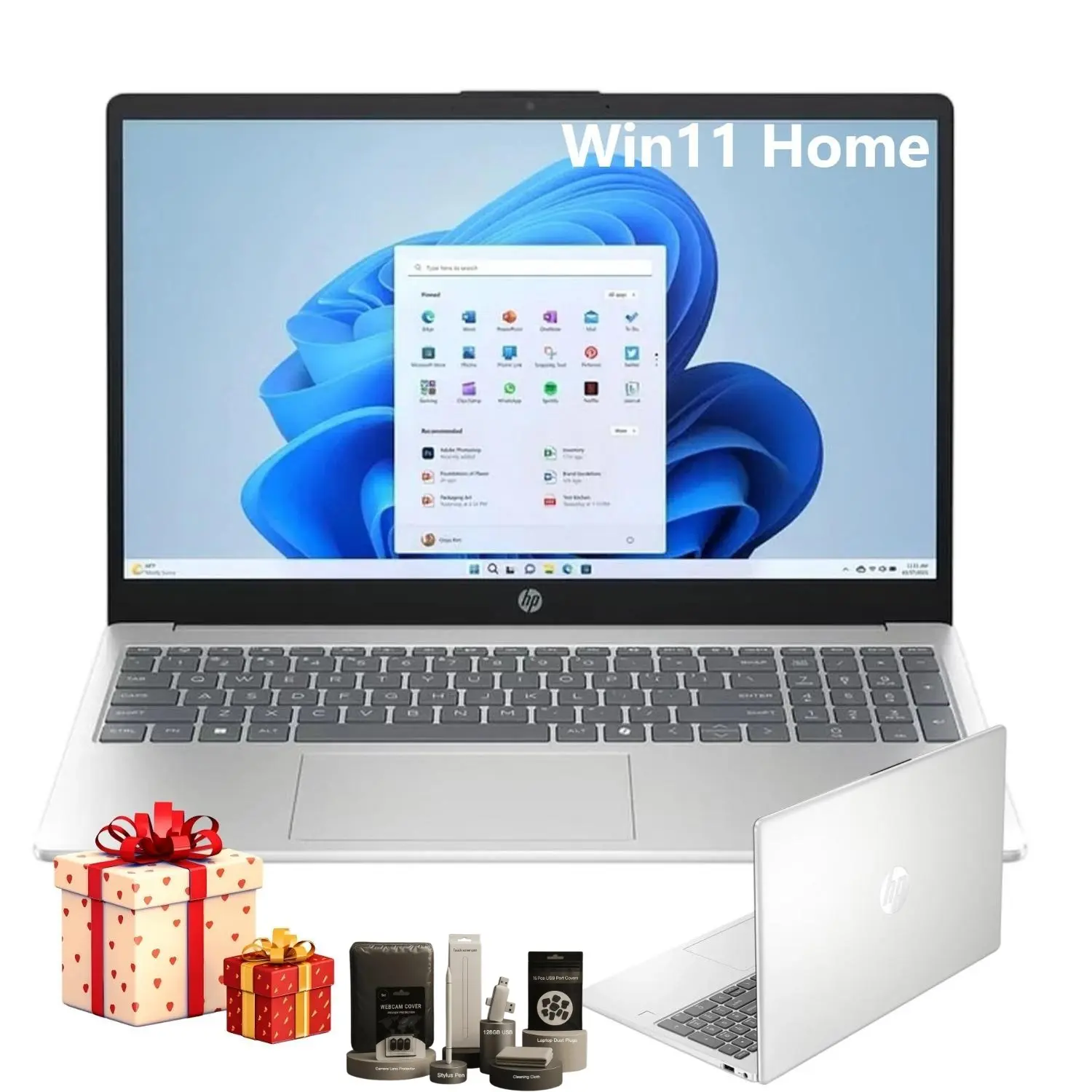 HP 2026 15.6'' Inch Laptop for Student&Business, i3-N305  Intel UHD Graphics, up to 32GB RAM, 512GB Storage, Windows 11 Home,Silver,Bundle Accessory