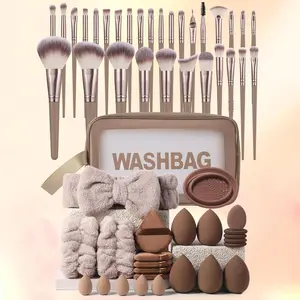 Professional Makeup Tool Set, 55pcs/set Makeup Brushes Kits & Sponge & Finger Powder Puff & Brush Cleaning Bowl & Bag & Triangle Powder Puff