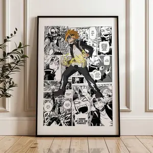 My Hero Academia Denki Kaminari Manga Panels Poster: Anime Print, Anime Satin Poster