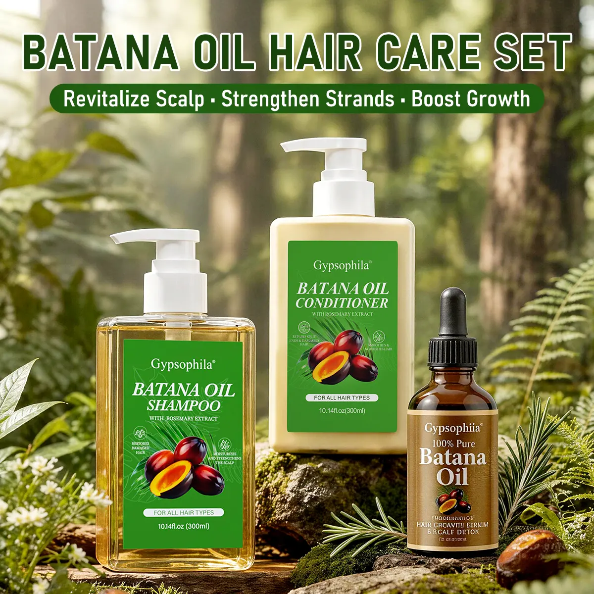 Gypsophila Batana Oil 3-in-1 Hair Growth Kit | Shampoo, Conditioner & Pure Oil to Reduce Hair Loss, Repair Damaged Strands & Boost Fuller, Thicker Hair