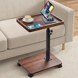 TV Tray Table Sofa Side Table Adjustable Height, 360 ° Swivel Couch Table for Small Spaces, C Shaped end Tables Living Room and Bedroom for Sofa, Bed, Chair, Snack, Living Room (Walnut Brown)