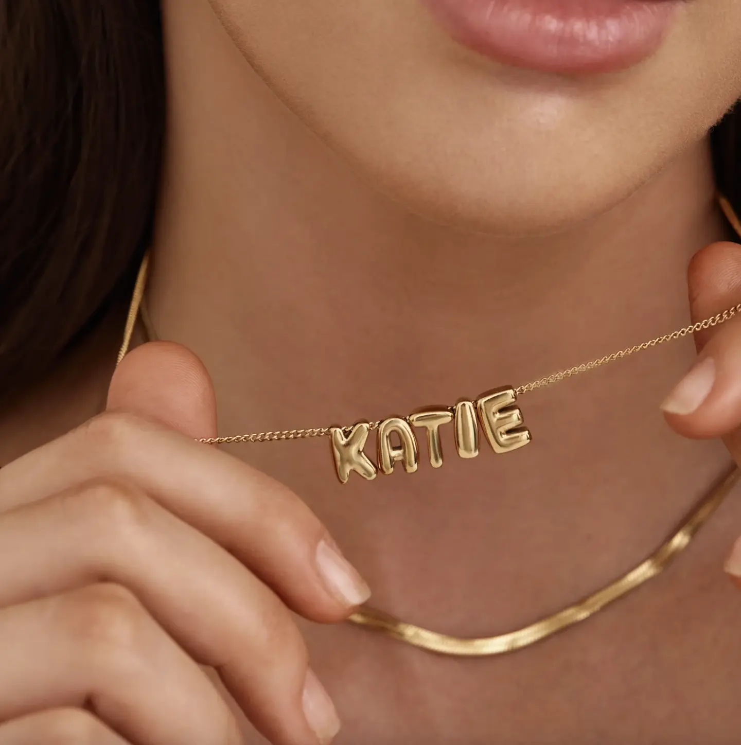 Women's Personalized Bubble Letter Name Necklace - Bubble Initial Necklace, Custom Word, Metal Coated, for Everyday Wear Costume Jewelry Accessory, Fashionable Accessory