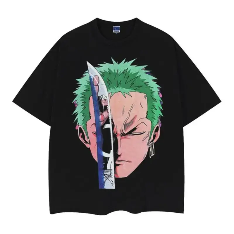 Men's OP "Zoro" Anime-Inspired Vintage Oversized Short-Sleeve Casual Round Neck T-Shirt, Sweatshirt, Hoodie Streetwear Chic Casual Menswear Top