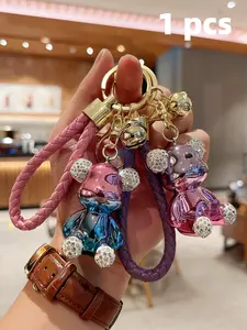 Handmade Rhinestone Bear Keychain, Perfect Holiday Gift for Men Women Kids, Bag Charm Car Key Chain Phone Strap, Casual Style, Bag Pendant Keychain