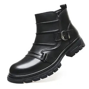 UYCEKK Men'S High-Top Business Casual Shoes - Faux Cover with Zipper Closure, Round Toe & Chunky Sole, Parties & Daily Wear, Comfortable Fabric Lining, Perfect for Office, England