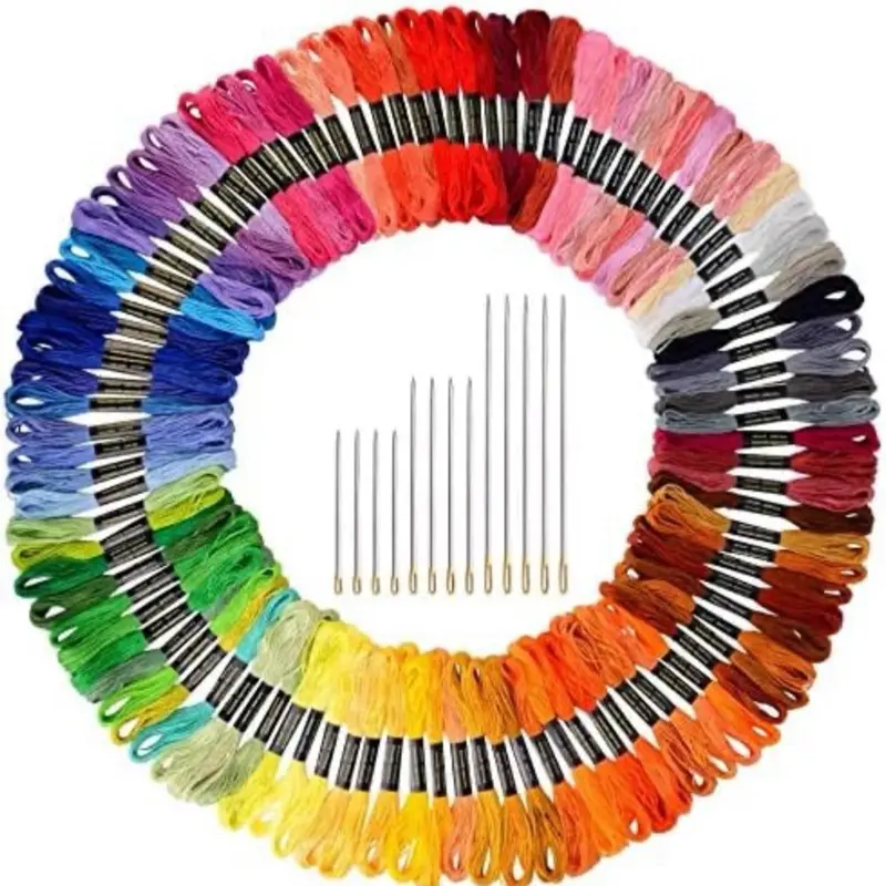 Cotton Embroidery Floss Set - 124 Skeins Cross Stitch Thread, 344.5 in Friendship Bracelet String, Sewing Tools for DIY Needlework Crafts