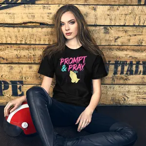 OUTPUT №0017 · PROMPT & PRAY Retro Tee — Synthwave Vibe Coding Shirt