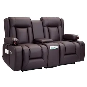 summervibes VEVOR Loveseat Recliner Sofa, Power Reclining Couch with Heating Massage and Timer, PU Leather Electric Recliner Sofa with Center Console, USB Ports, Cup Holders and Side Bags for Living Room