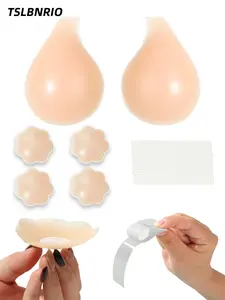 Apricot Spoon-Shaped Non-Buckle Bra Sticker Nose Anti-Glow Sticker Breast Sticker Three-Piece Set Natural Skin Color Naked Feeling Invisible Solve Problems of Sagging, Side Showing and Bowing Embarrassment Dress Wear Set