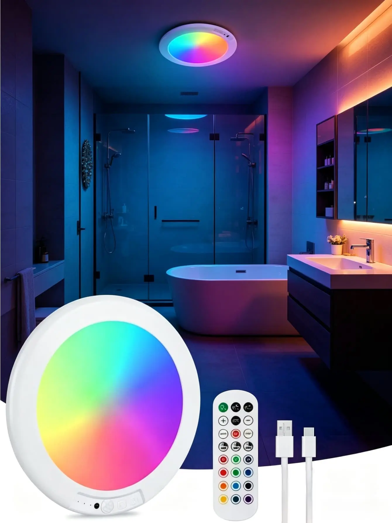 USB Rechargeable Magnetic RGB Motion Sensor Light, Remote Dimmable Multi-Color Night Light, Self-Adhesive Cabinet Lamp, Ideal for Closet, Entry Hall and Bedroom to Build Romantic Ambience for Rest Time and Home Celebration Decoration