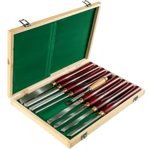 VEVOR 8-Piece Wood Lathe Chisel Kit, TikTokShopBlackFriday, HSS Steel Blades, Woodworking Turning Tools with Wooden Storage Case, Ideal for Wood, Root, and Furniture Carving - Red